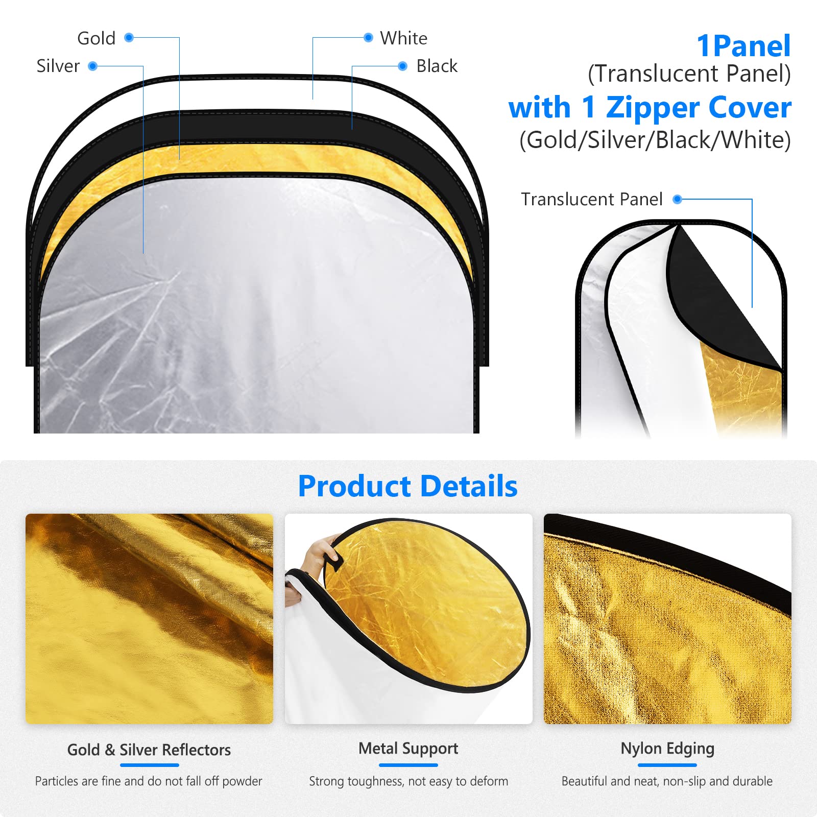 NEEWER Light Reflectors for Ph - Reflector Disc Silver 评论和价格