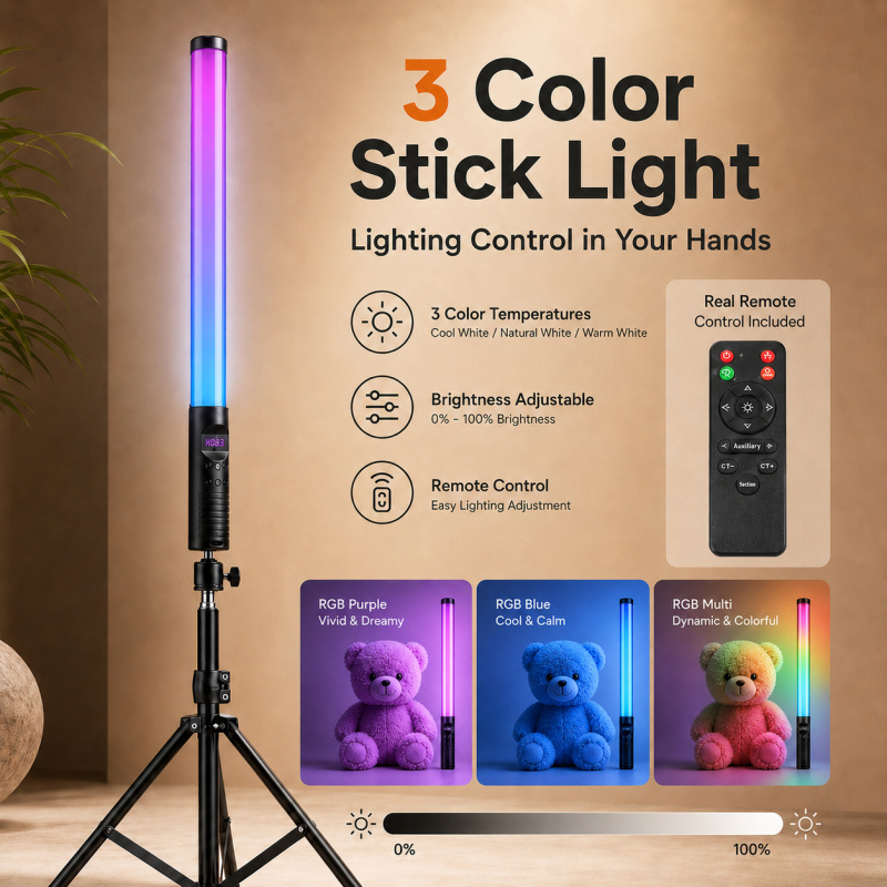 RGB Handheld Video Light Wand, - Photography Lighting For Indoor 评论和价格