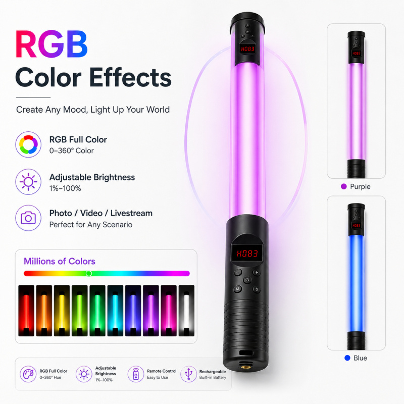 RGB Handheld Video Light Wand, - Photography Lighting For Indoor 评论和价格